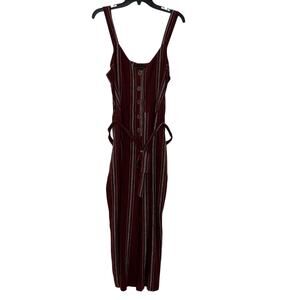Sanctuary Women’s Size M Brown Striped Button-Front Belted Jumpsuit NEW